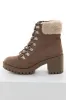 Taupe Faux Suede Lace Up Heeled Lug Booties sold by Lime Lush