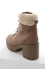 Taupe Faux Suede Lace Up Heeled Lug Booties sold by Lime Lush