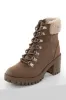 Taupe Faux Suede Lace Up Heeled Lug Booties sold by Lime Lush