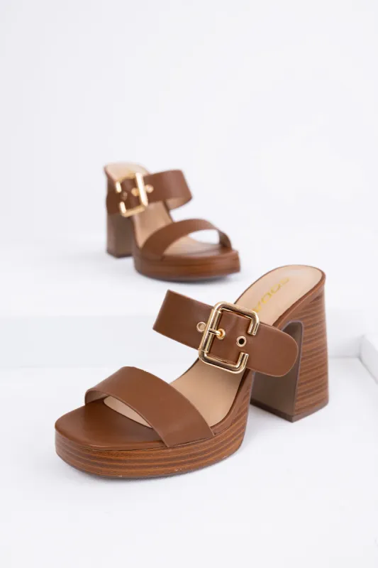 Sepia Buckle Strap Platform Chunky Heels sold by Lime Lush