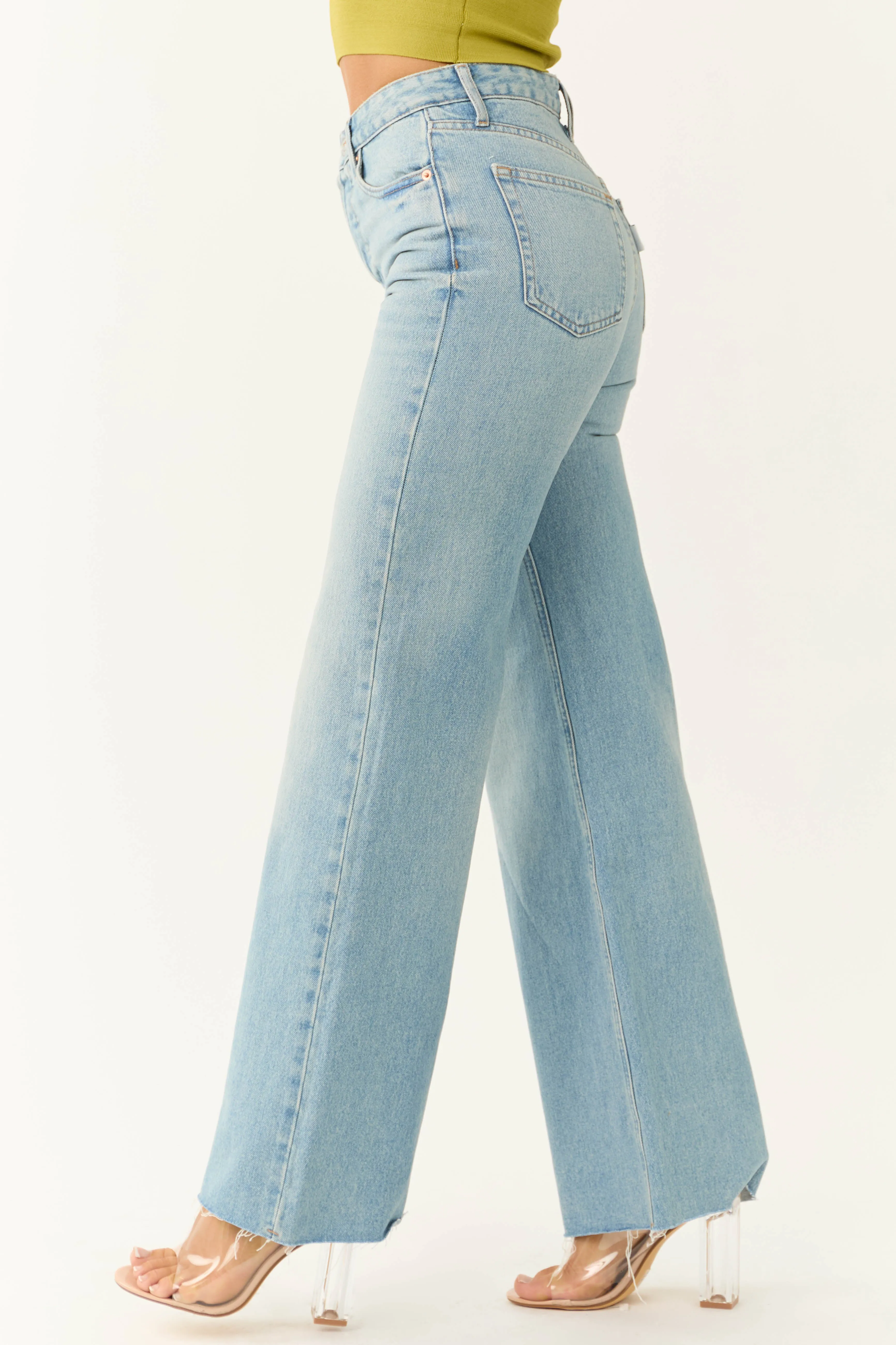 Jemina Light Wash Raw Hem Wide Leg Jeans sold by Lime Lush product image thumbnail 3