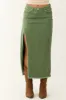 Olive Denim Frayed Hem Slits Midi Skirt sold by Lime Lush