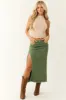Olive Denim Frayed Hem Slits Midi Skirt sold by Lime Lush