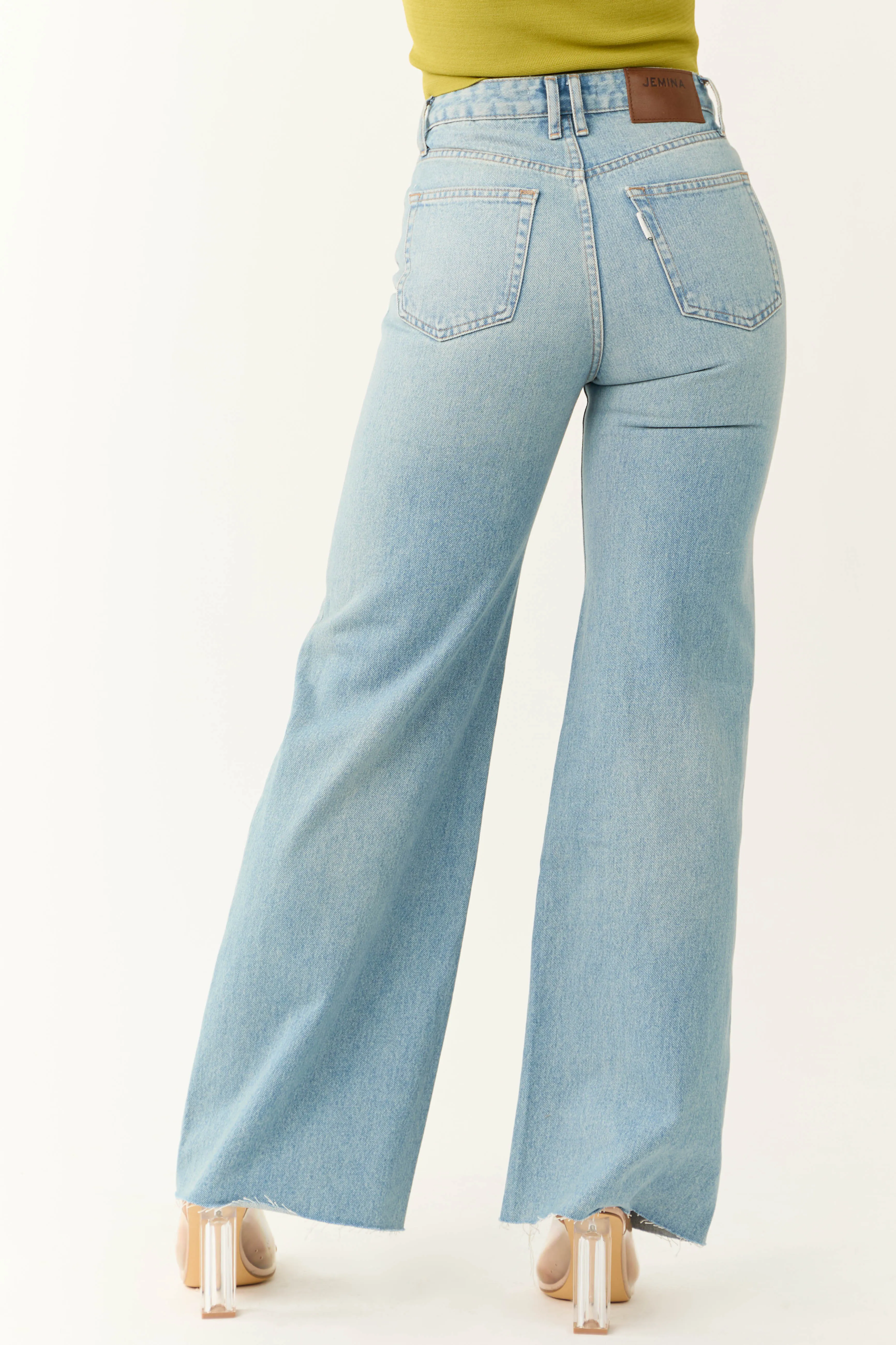 Jemina Light Wash Raw Hem Wide Leg Jeans sold by Lime Lush product image thumbnail 4