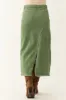 Olive Denim Frayed Hem Slits Midi Skirt sold by Lime Lush