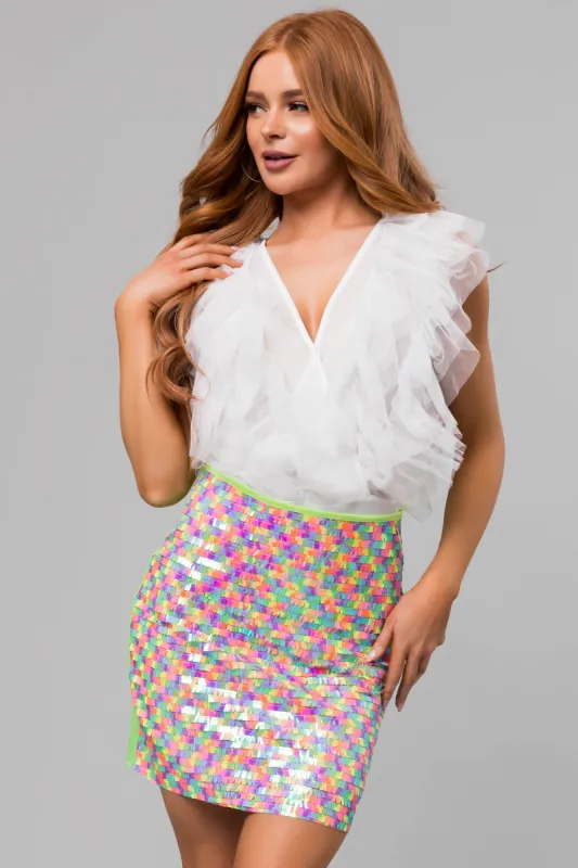 She+Sky Kiwi Multicolor Sequin Mini Skirt sold by Lime Lush