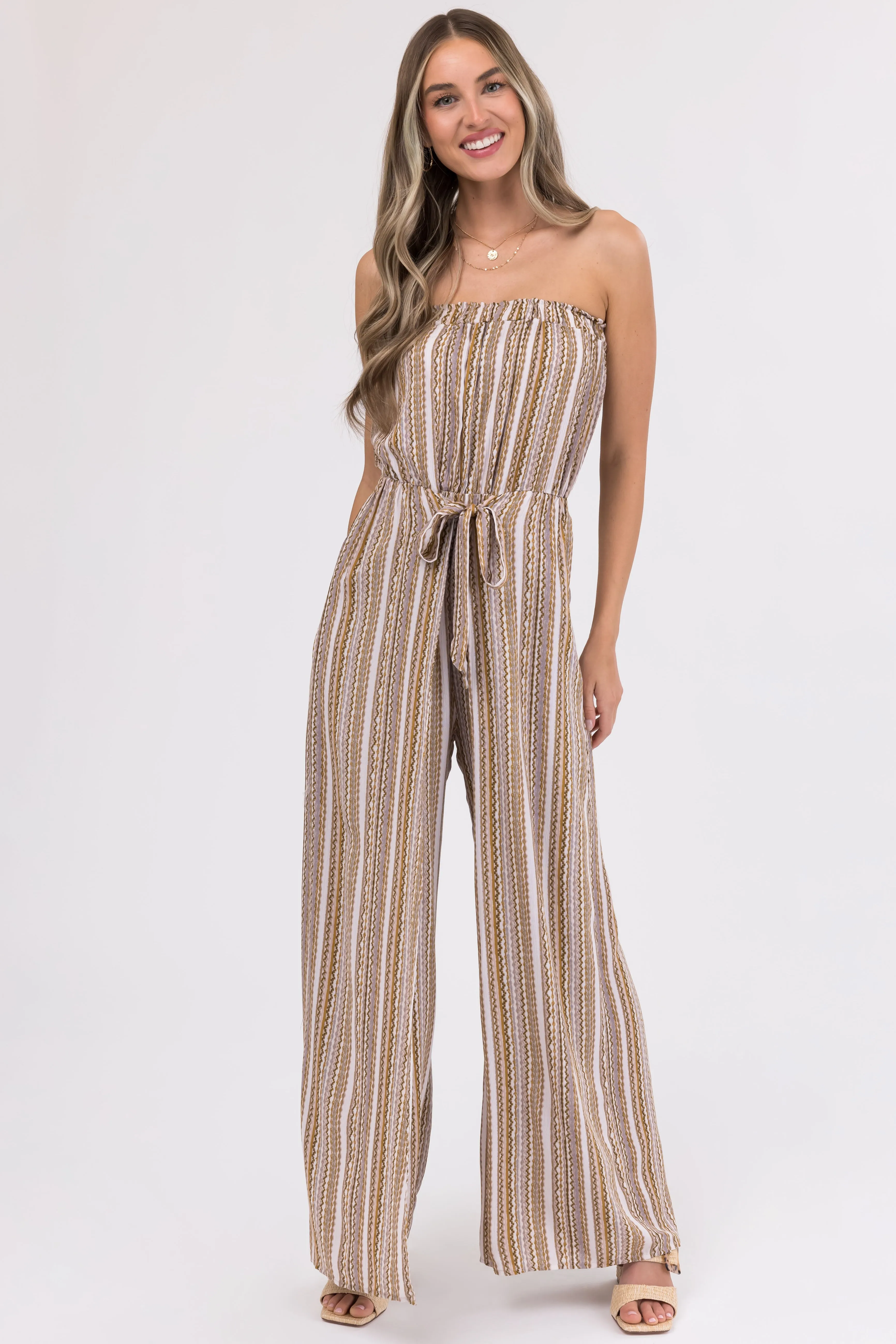 Taupe Printed Strapless Flowy Jumpsuit sold by Lime Lush product image thumbnail 3