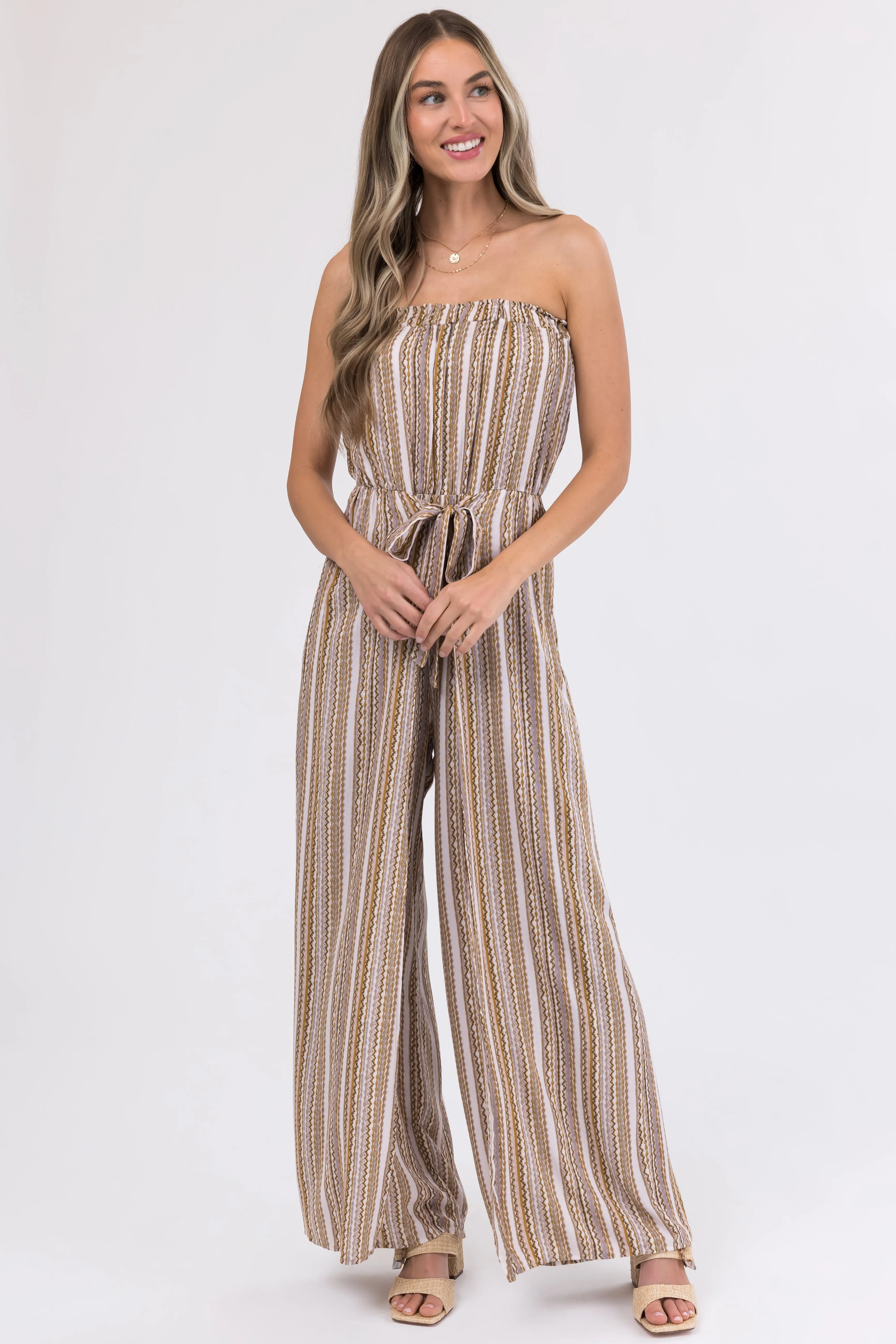 Taupe Printed Strapless Flowy Jumpsuit sold by Lime Lush product image thumbnail 4