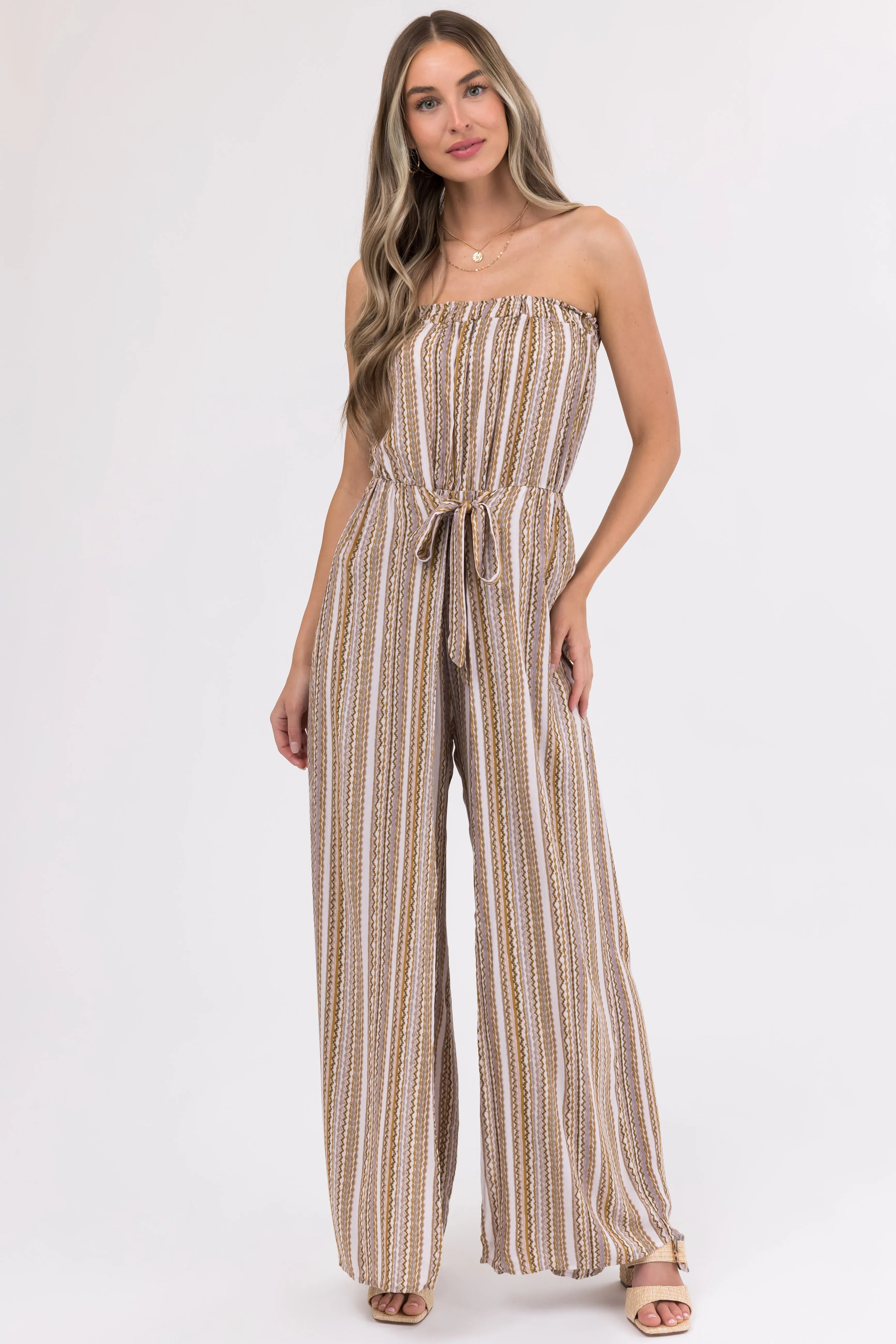 Taupe Printed Strapless Flowy Jumpsuit sold by Lime Lush product image thumbnail 2