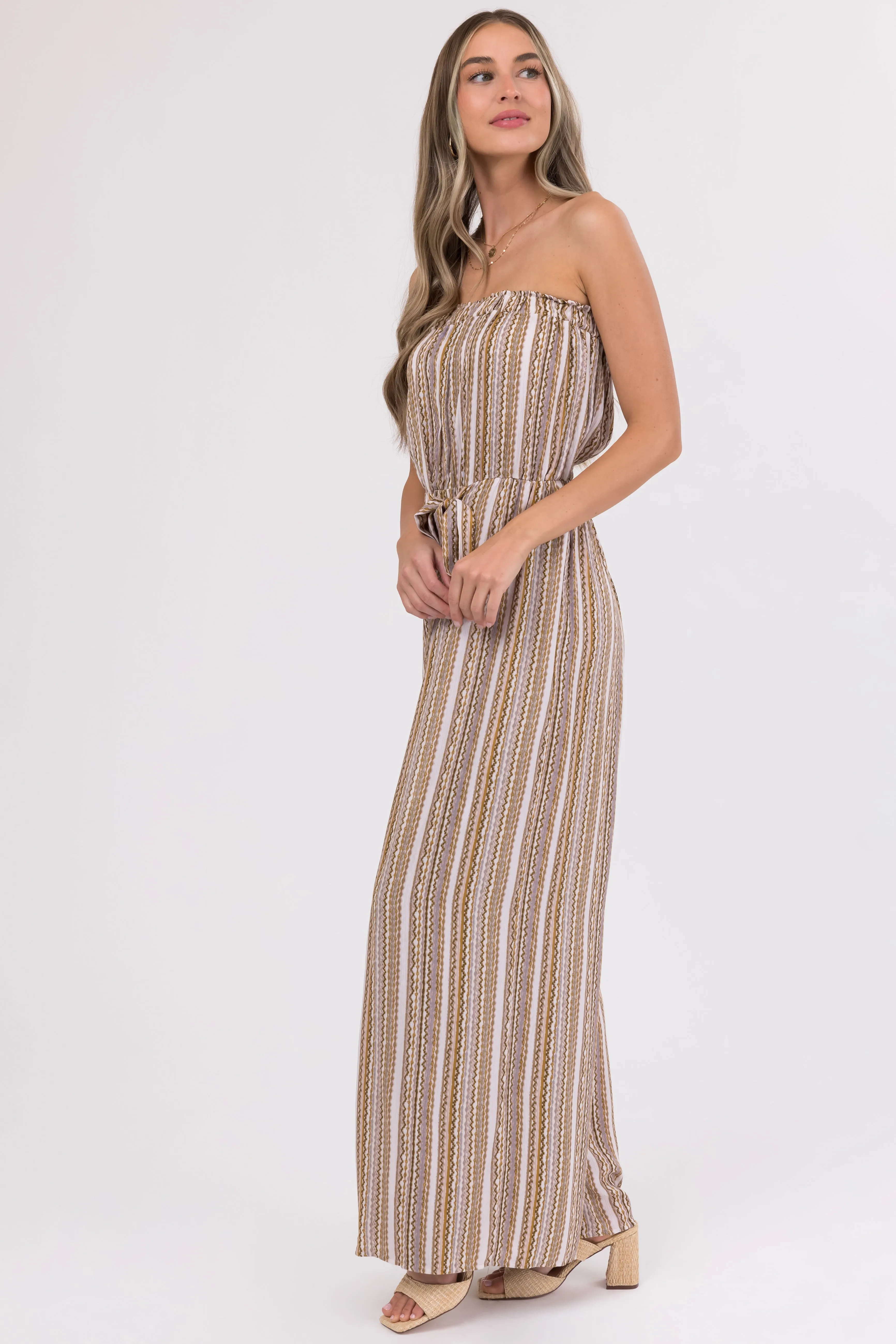 Taupe Printed Strapless Flowy Jumpsuit sold by Lime Lush product image thumbnail 5