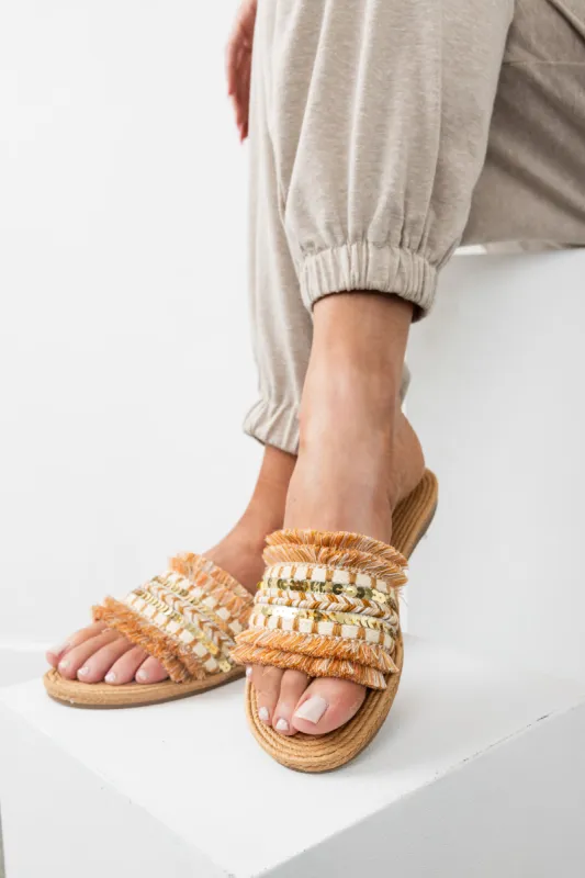 Copper Slip On Fringe Sandals sold by Lime Lush