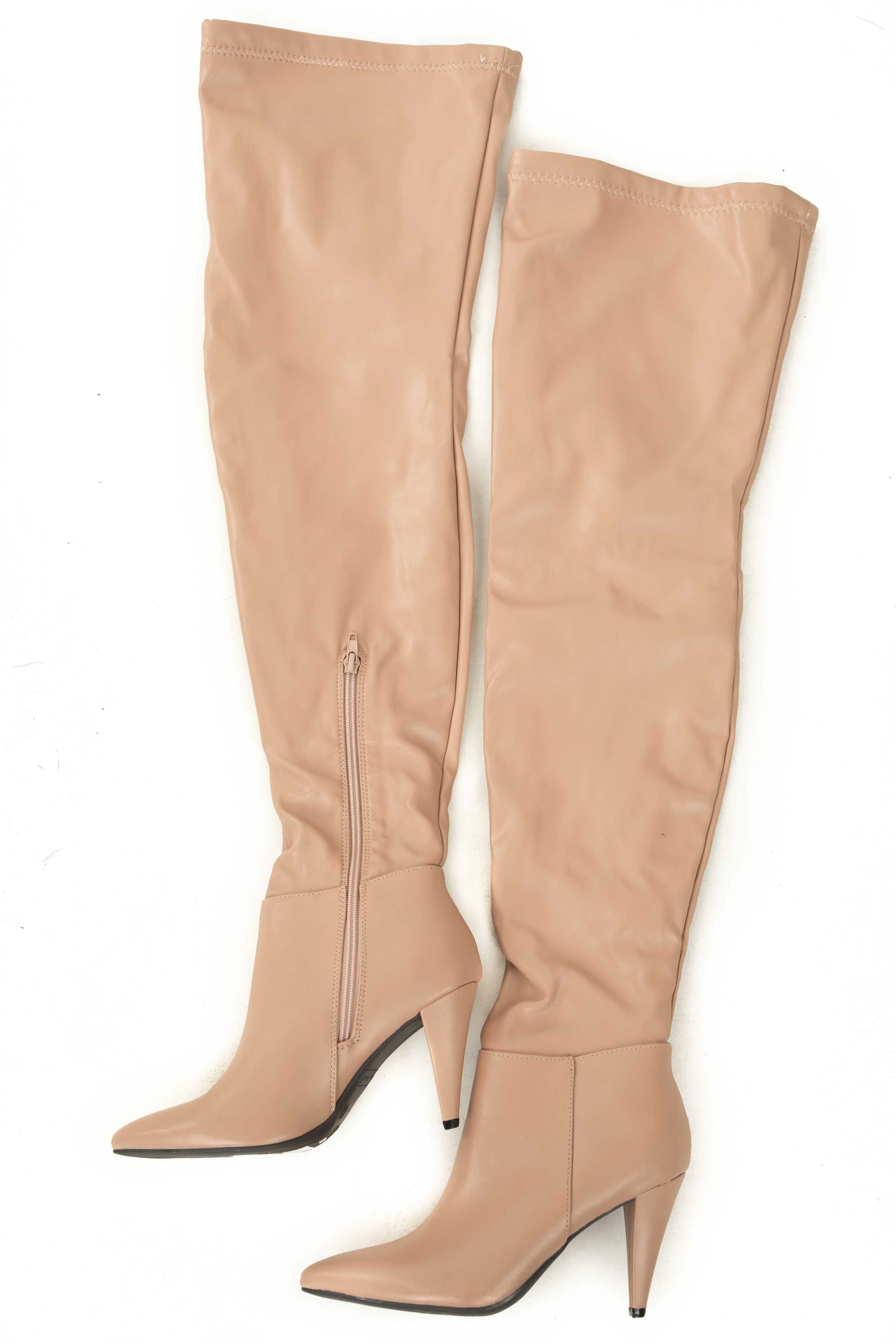 Nude Faux Leather Thigh High Pointed Heel Boots sold by Lime Lush product image thumbnail 3
