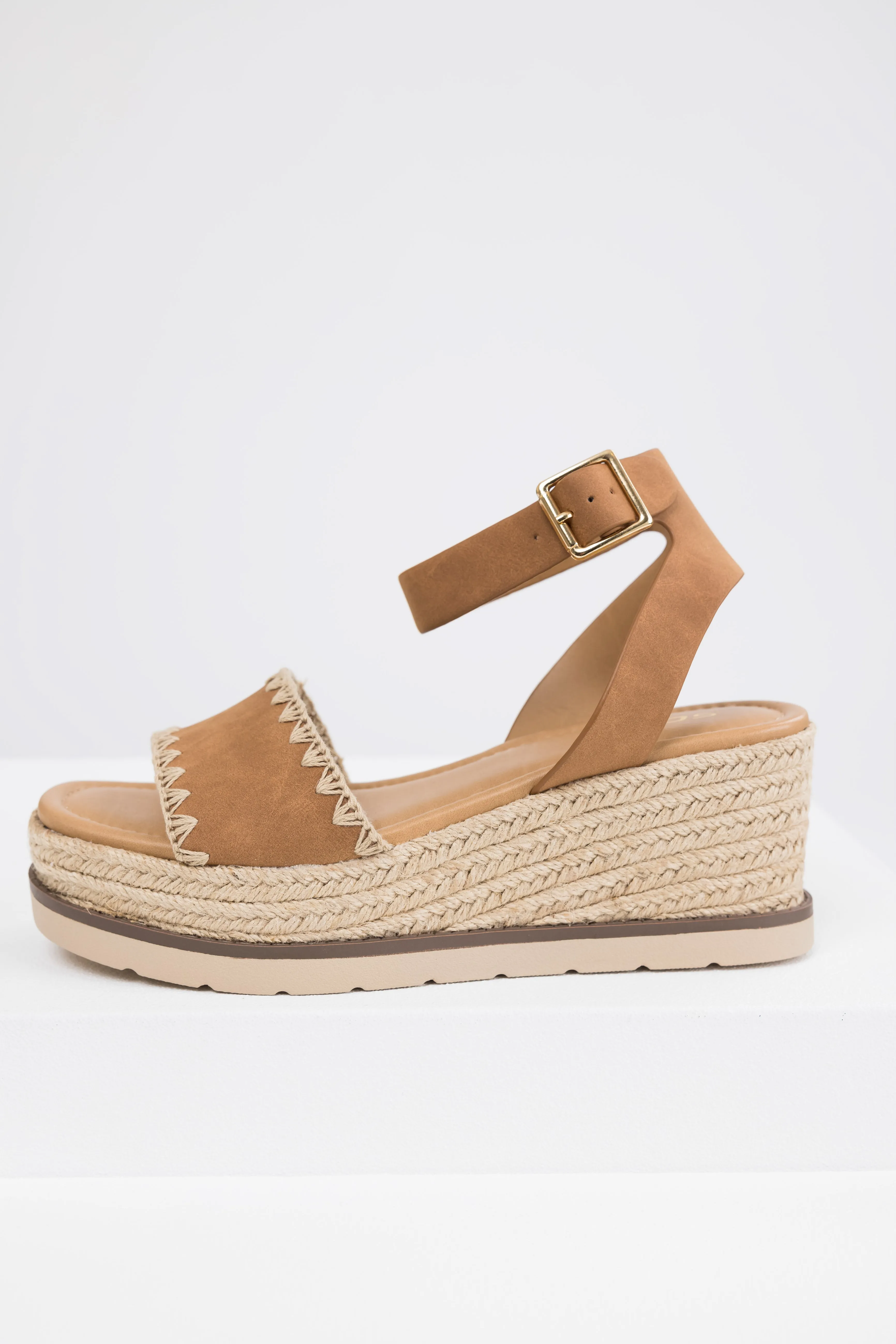 Sepia Stitched Trim Espadrille Platform Sandals sold by Lime Lush product image thumbnail 3