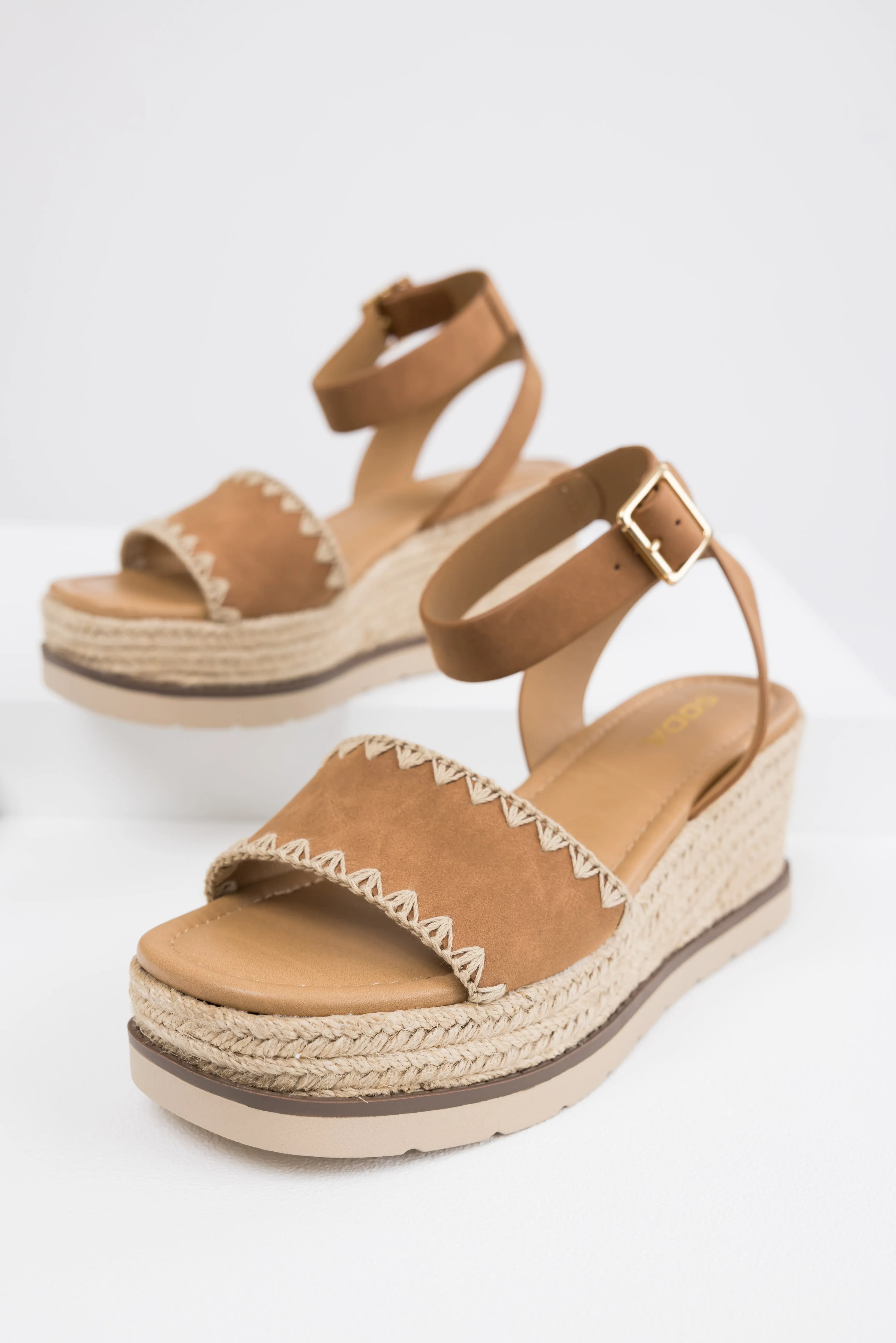 Sepia Stitched Trim Espadrille Platform Sandals sold by Lime Lush