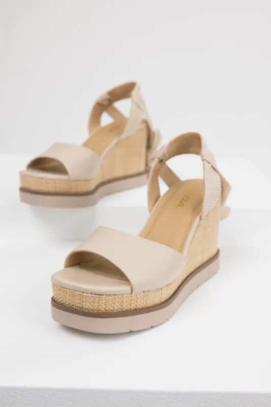 Almond Wrapped Ankle Raffia Platform Wedges sold by Lime Lush