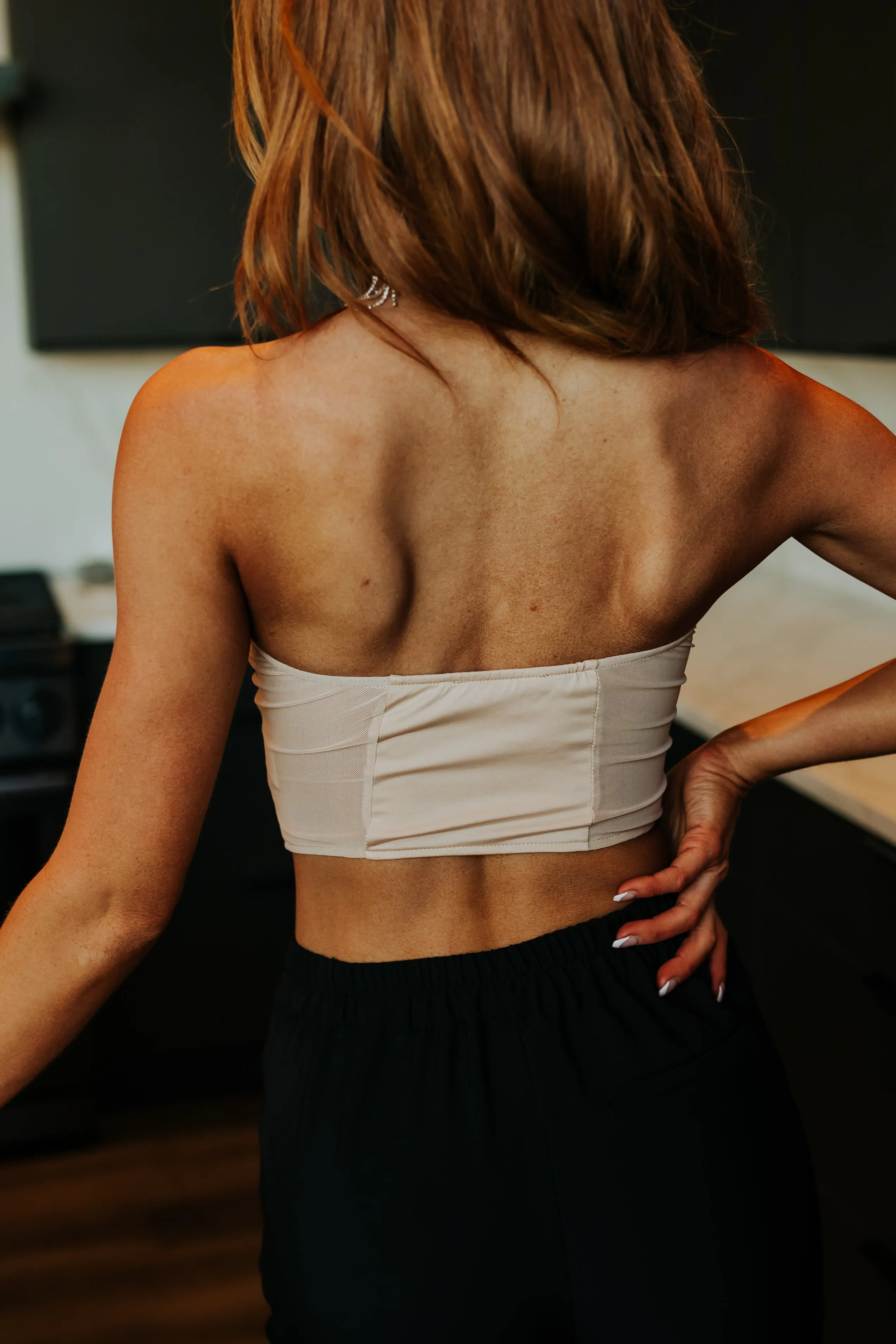 Sand Mesh Strapless Corset Crop Top sold by Lime Lush product image thumbnail 5