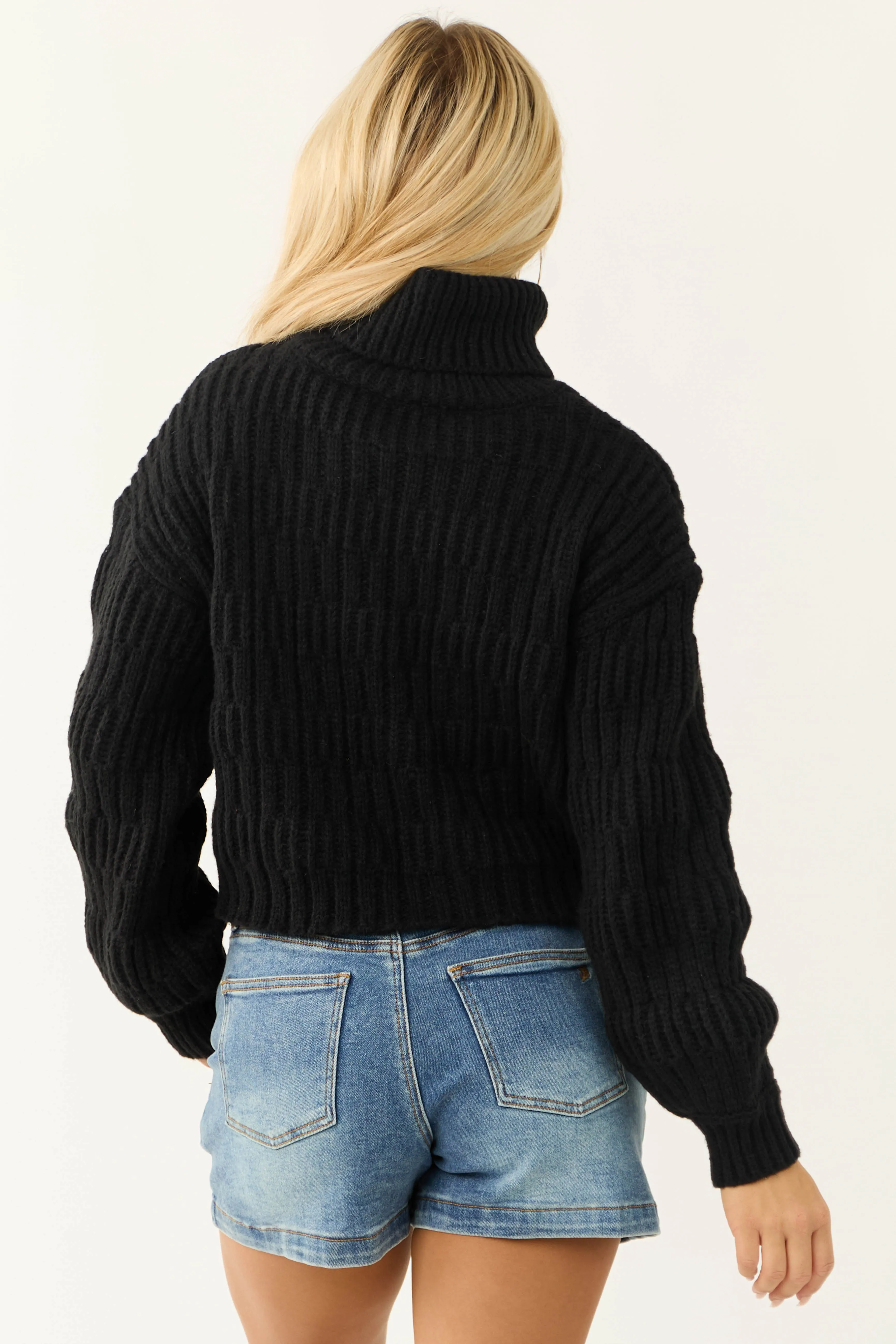 Black Soft Knit Textured Turtleneck Sweater sold by Lime Lush product image thumbnail 5
