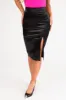 Black Stretchy Satin Front Slit Midi Skirt sold by Lime Lush