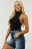 Black Open Back High Halter Neck Ribbed Top sold by Lime Lush