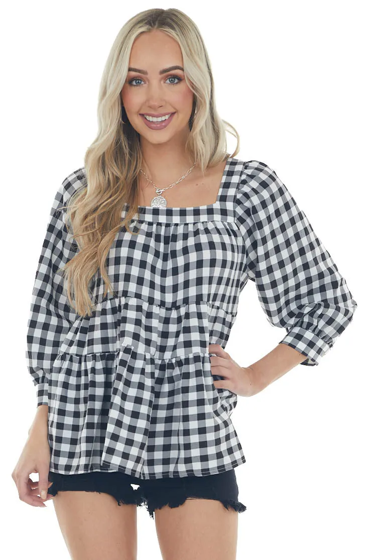 Black and Off White Gingham Print Woven Top sold by Lime Lush