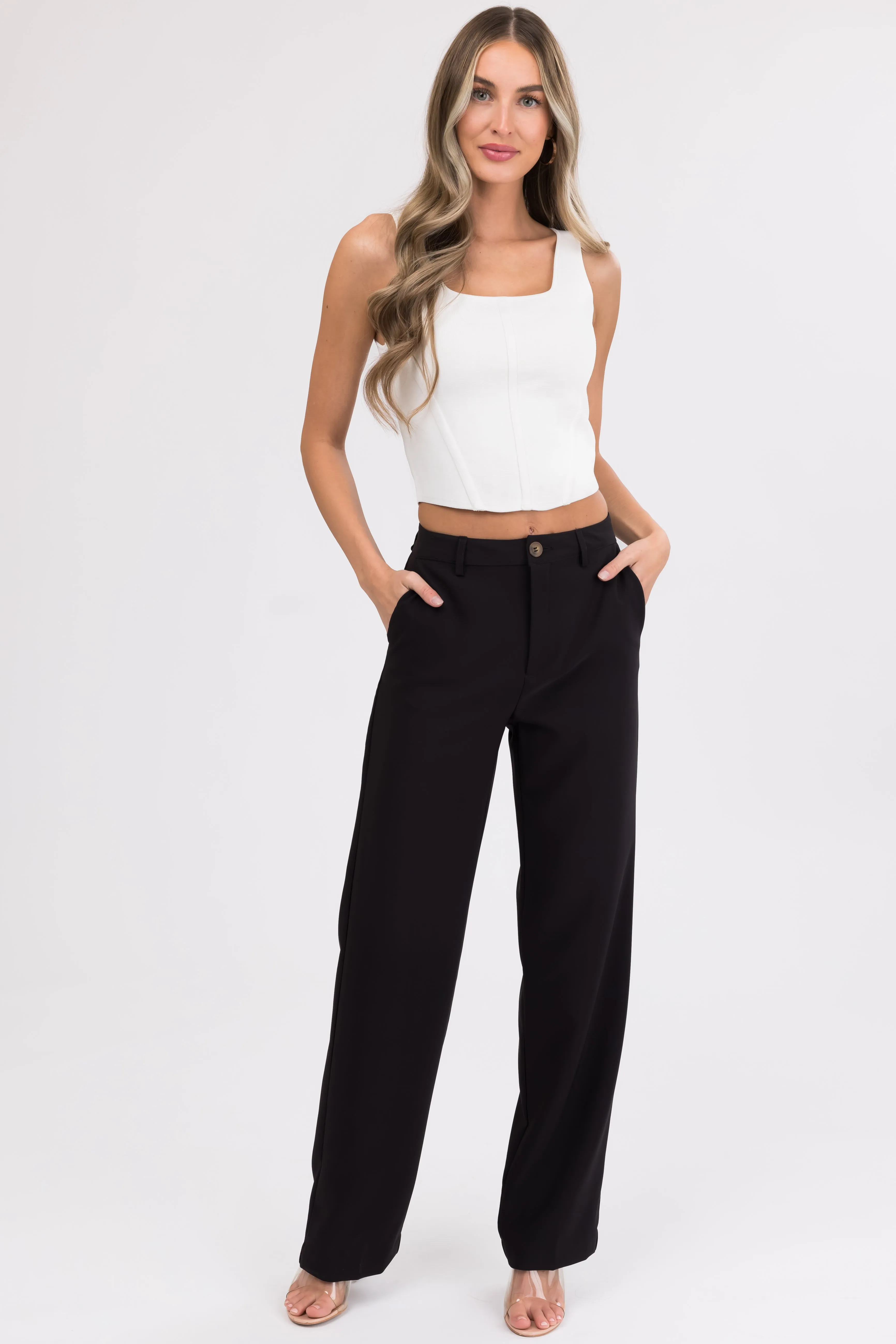 Emily Black Straight Leg Dress Pants sold by Lime Lush