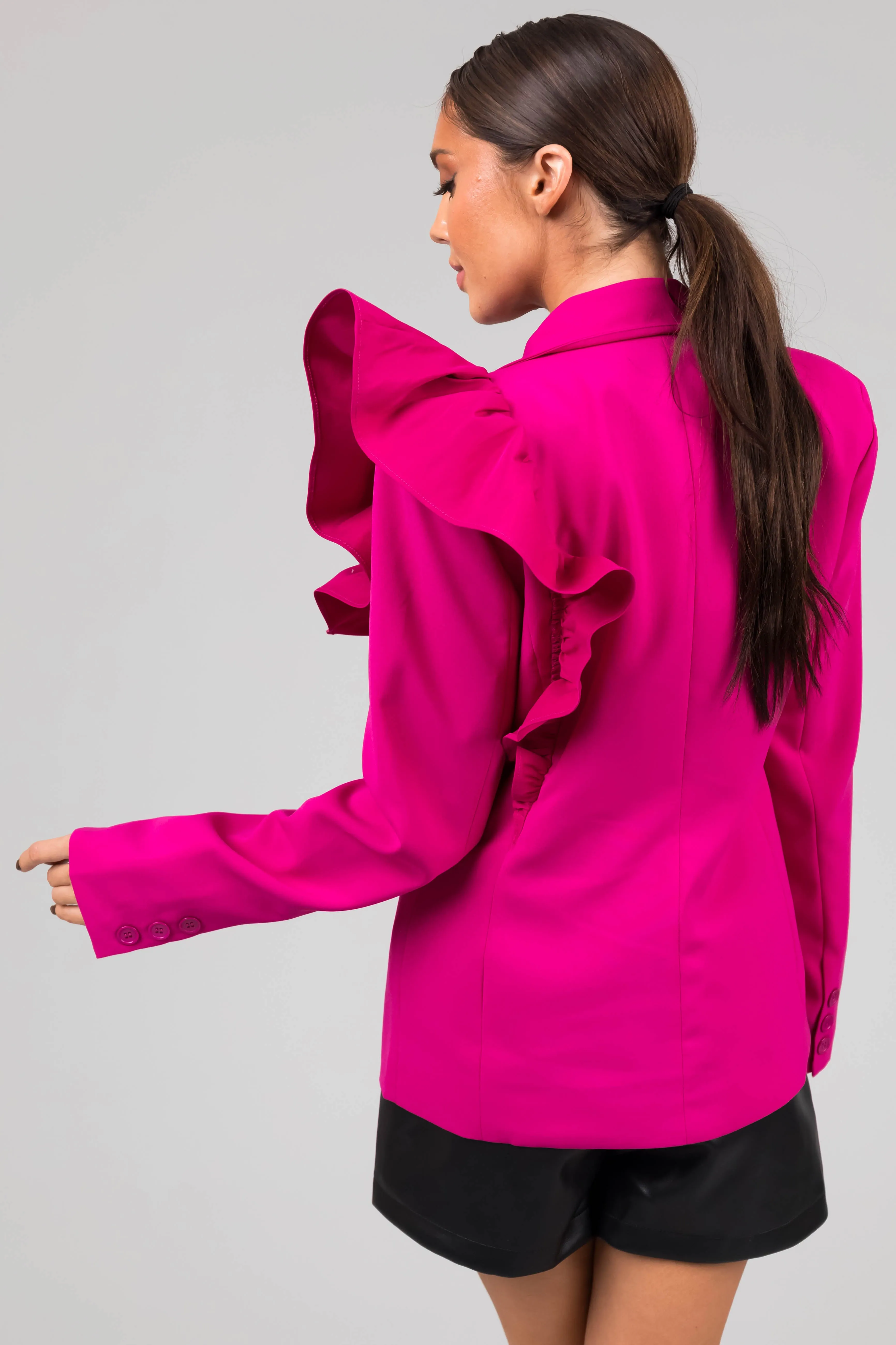 Flying Tomato Magenta Button Blazer with Ruffle sold by Lime Lush product image thumbnail 4