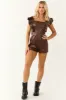 Spice Faux Leather Short Ruffle Sleeve Romper sold by Lime Lush