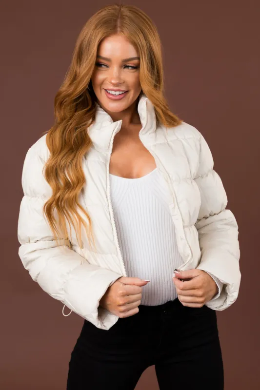 Vanilla Drawstring Hem Cropped Puffer Jacket sold by Lime Lush