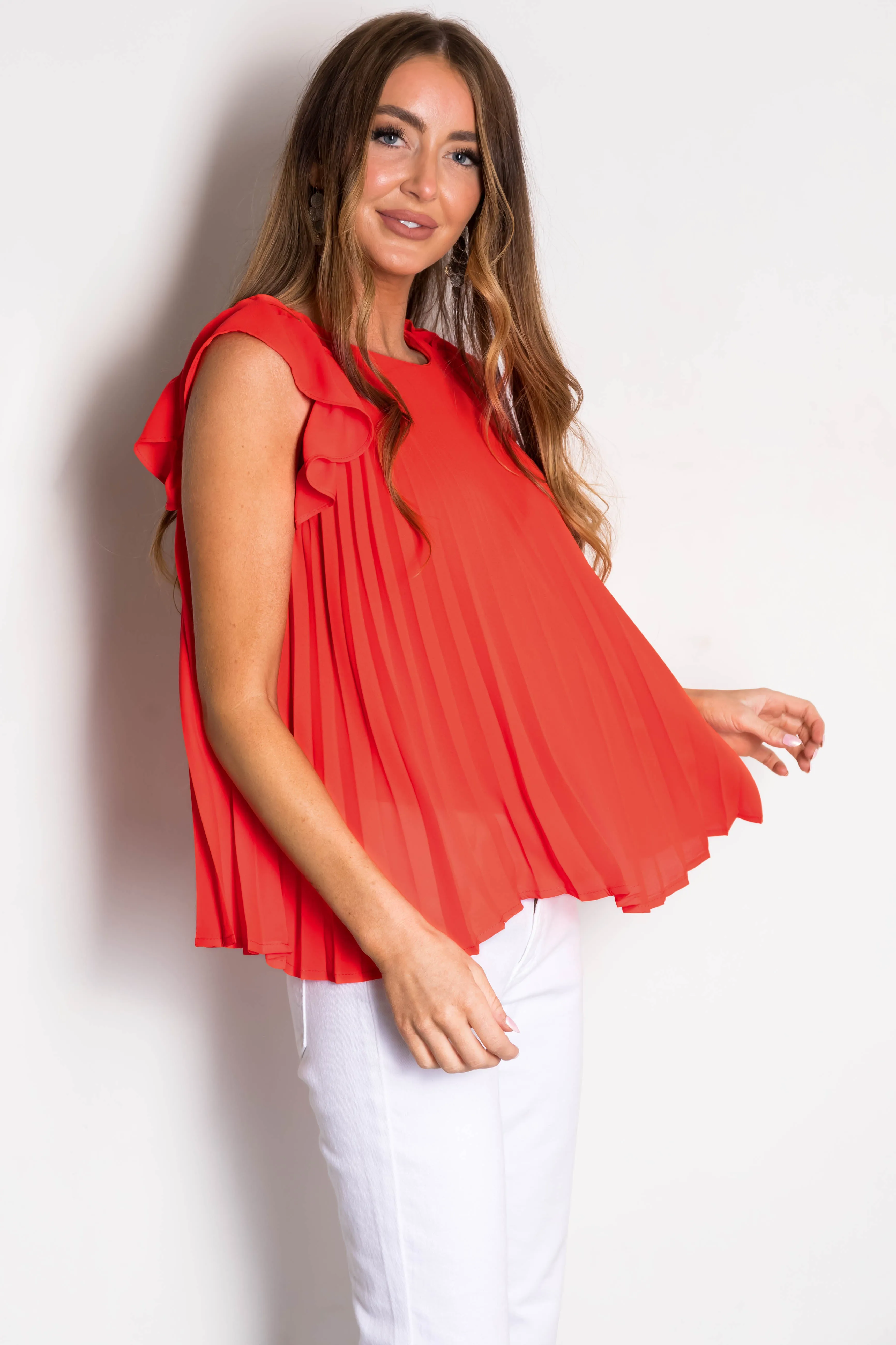 Scarlet Pleated Ruffle Short Sleeve Woven Top sold by Lime Lush product image thumbnail 4