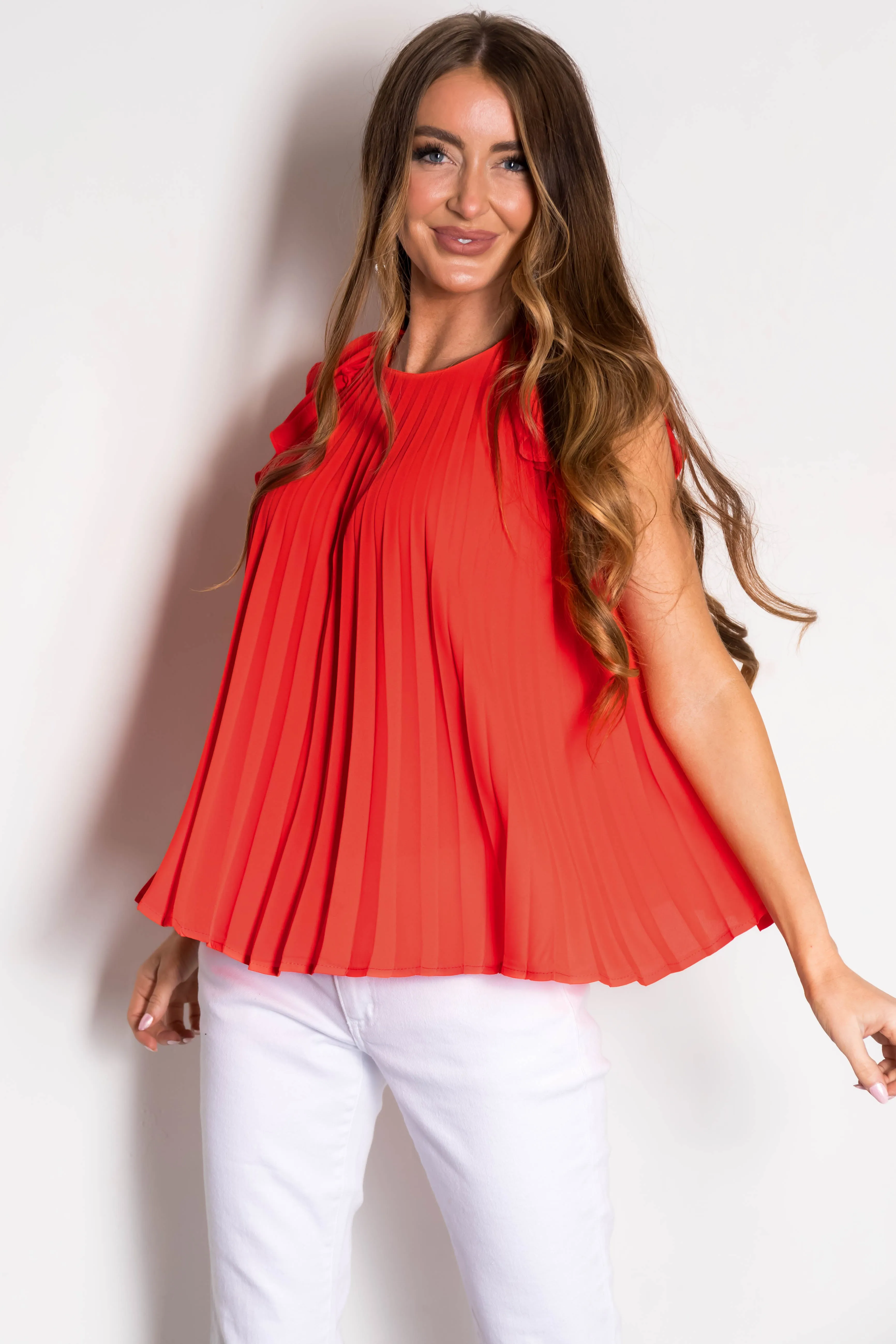 Scarlet Pleated Ruffle Short Sleeve Woven Top sold by Lime Lush product image thumbnail 2