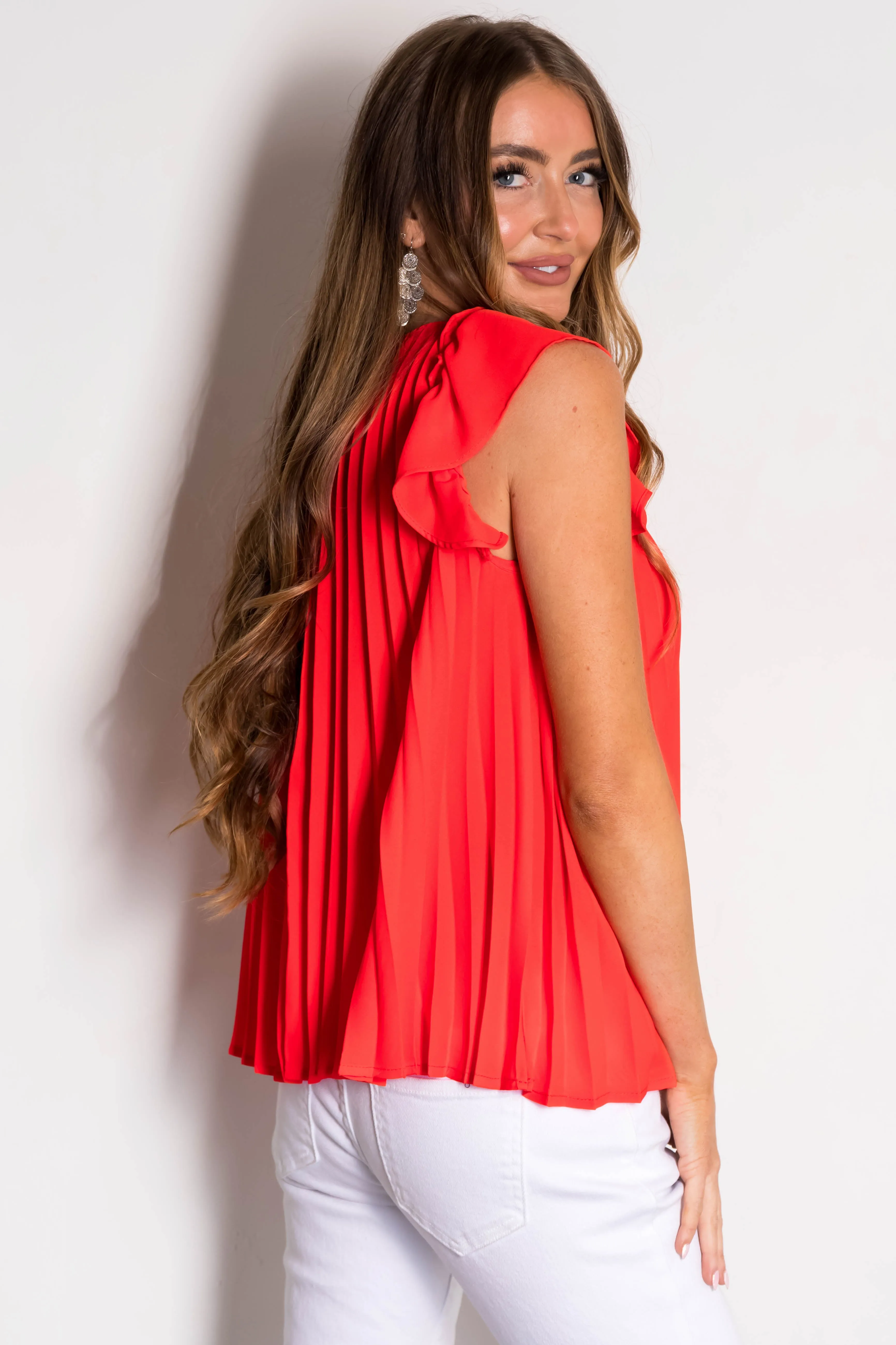 Scarlet Pleated Ruffle Short Sleeve Woven Top sold by Lime Lush product image thumbnail 5