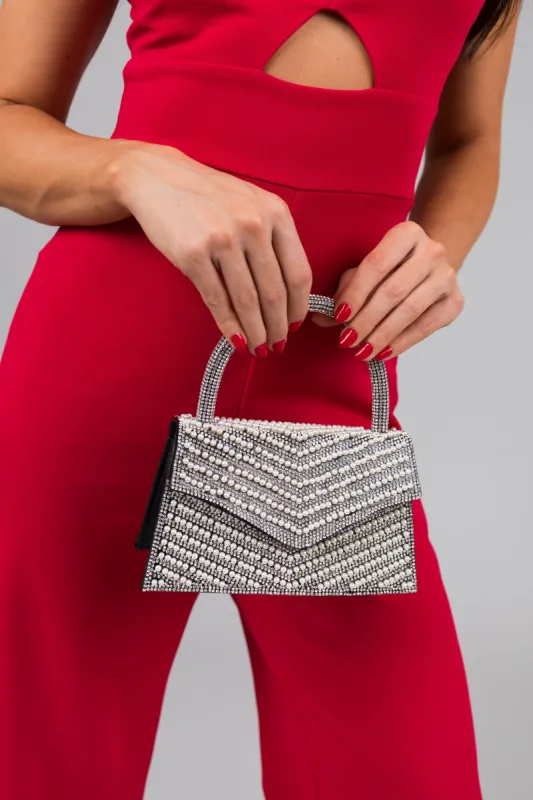 Black Rhinestone and Pearl Embellished Handbag sold by Lime Lush