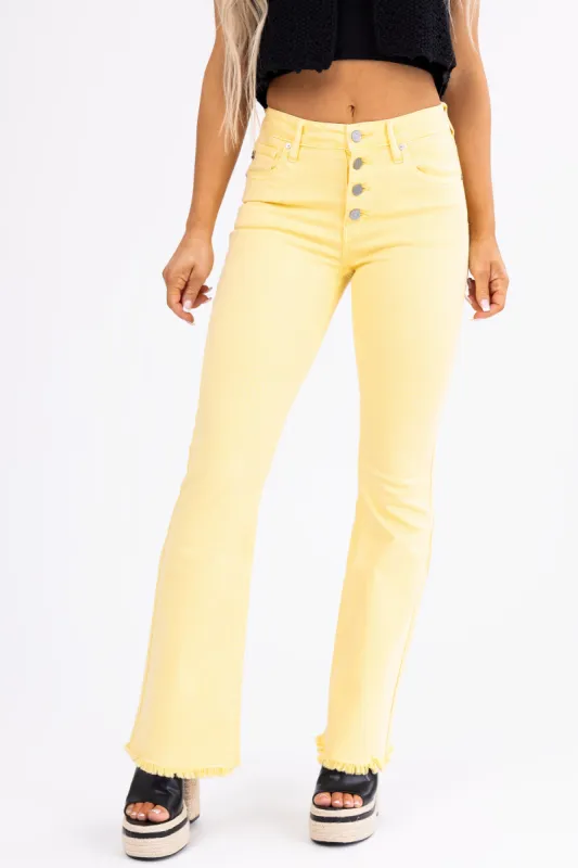 KanCan Mellow Yellow High Rise Flare Jeans sold by Lime Lush
