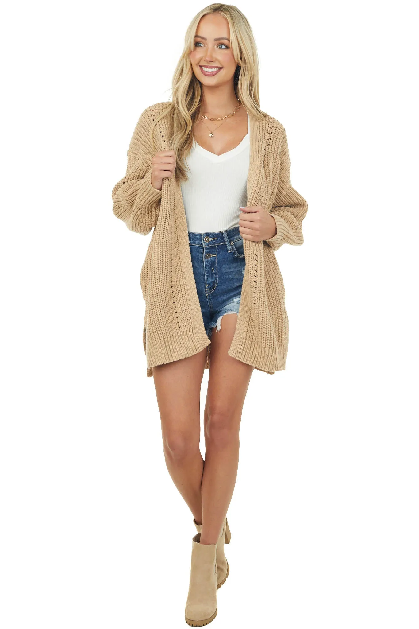 Beige Side Pocket Pointelle Cardigan sold by Lime Lush product image thumbnail 3
