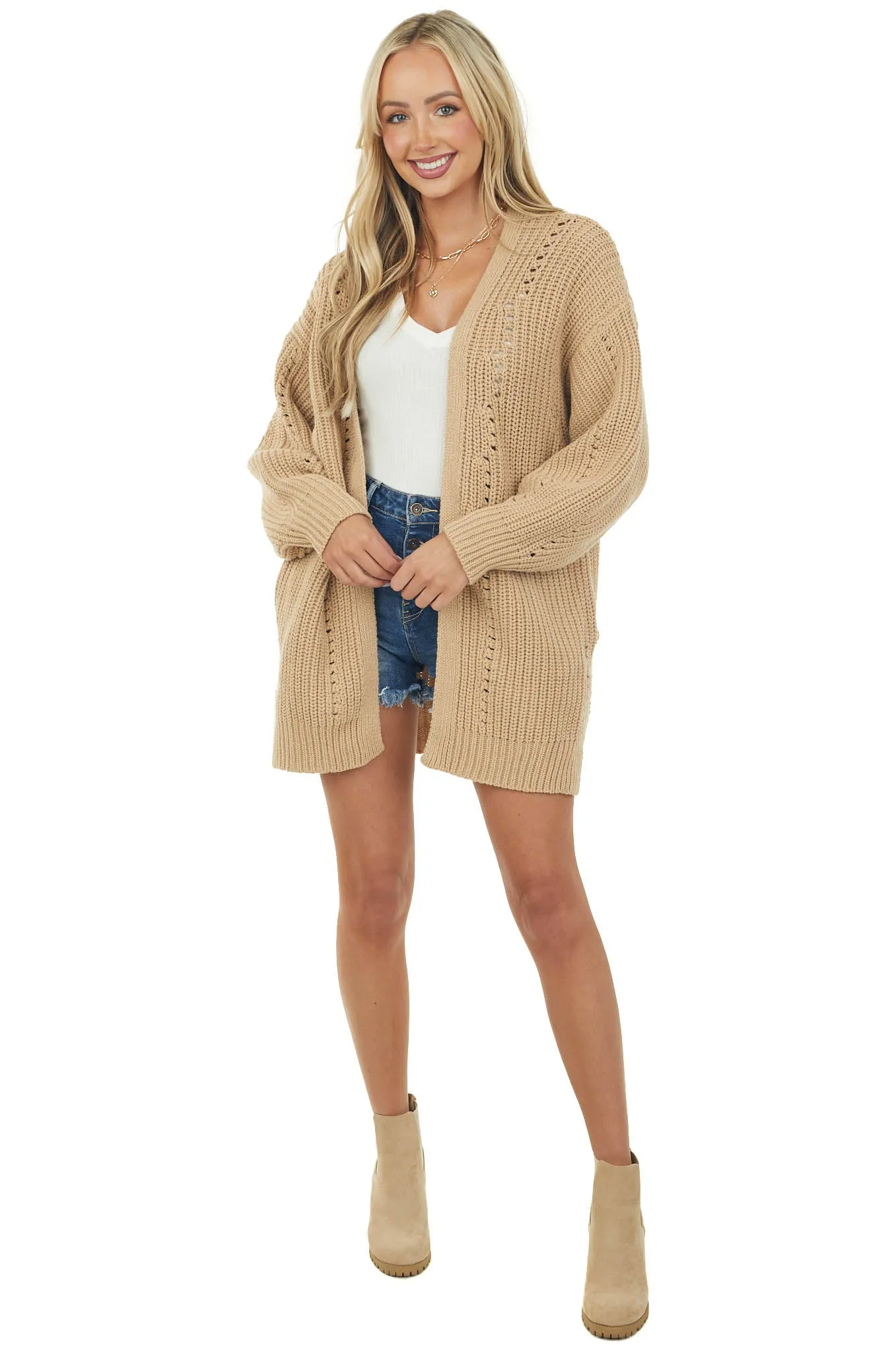 Beige Side Pocket Pointelle Cardigan sold by Lime Lush product image thumbnail 2