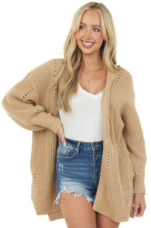 Beige Side Pocket Pointelle Cardigan sold by Lime Lush