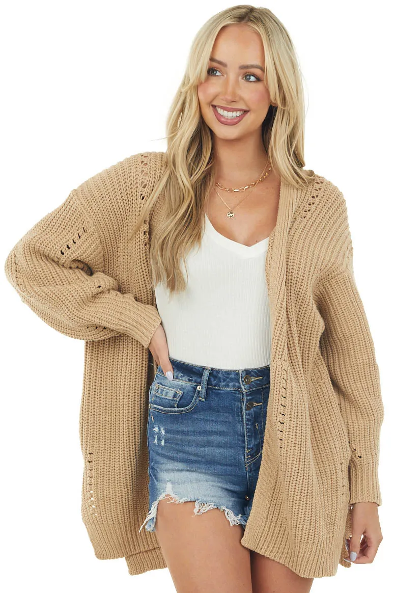 Beige Side Pocket Pointelle Cardigan sold by Lime Lush