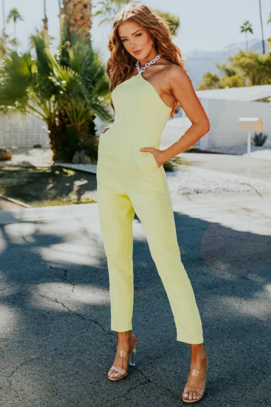 Lime Straight Leg Acrylic Chain Halter Jumpsuit sold by Lime Lush