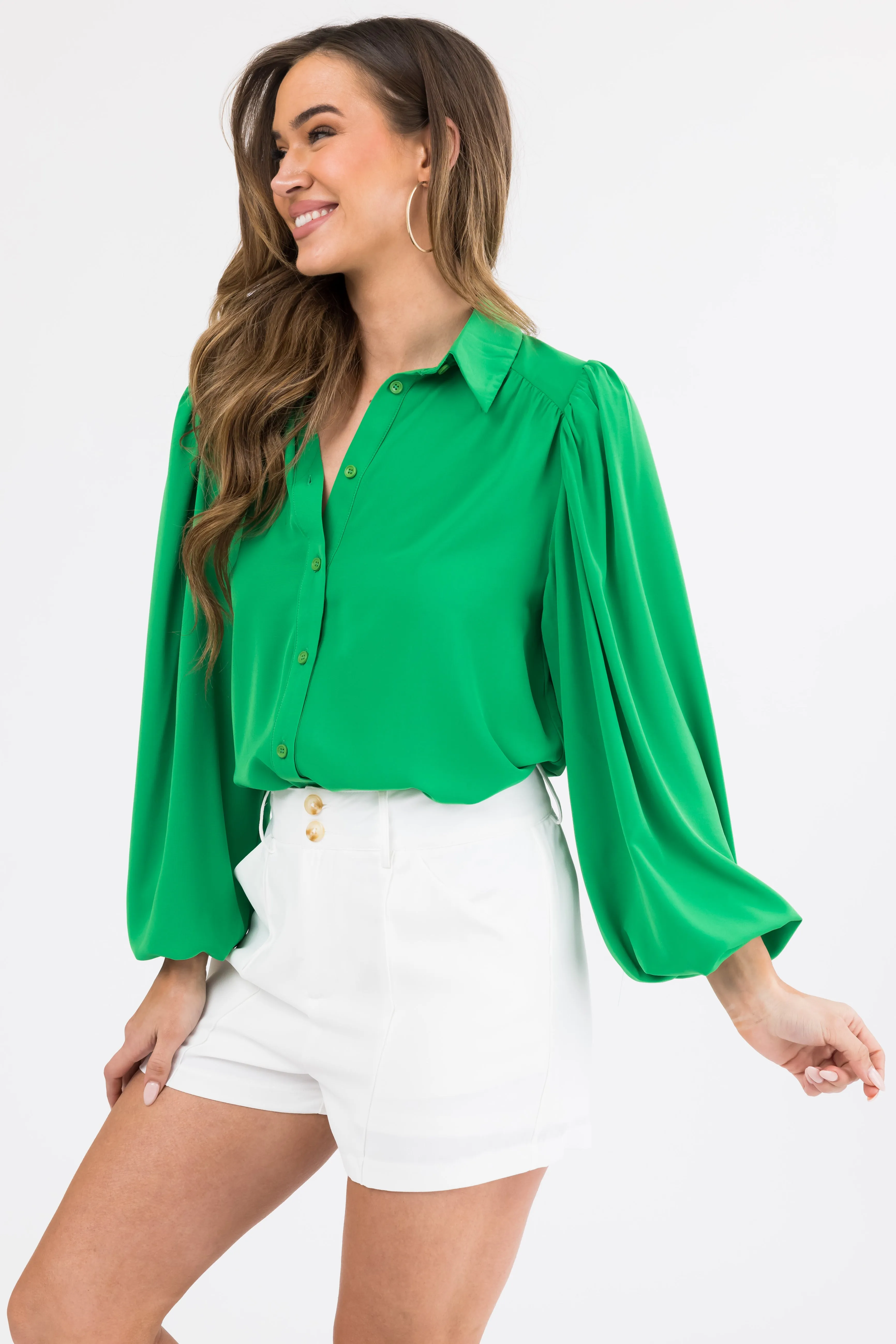 Flying Tomato Jade Bubble Sleeve Button Blouse sold by Lime Lush product image thumbnail 4