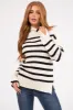 Cream and Black Striped Mock Neck Ribbed Sweater sold by Lime Lush