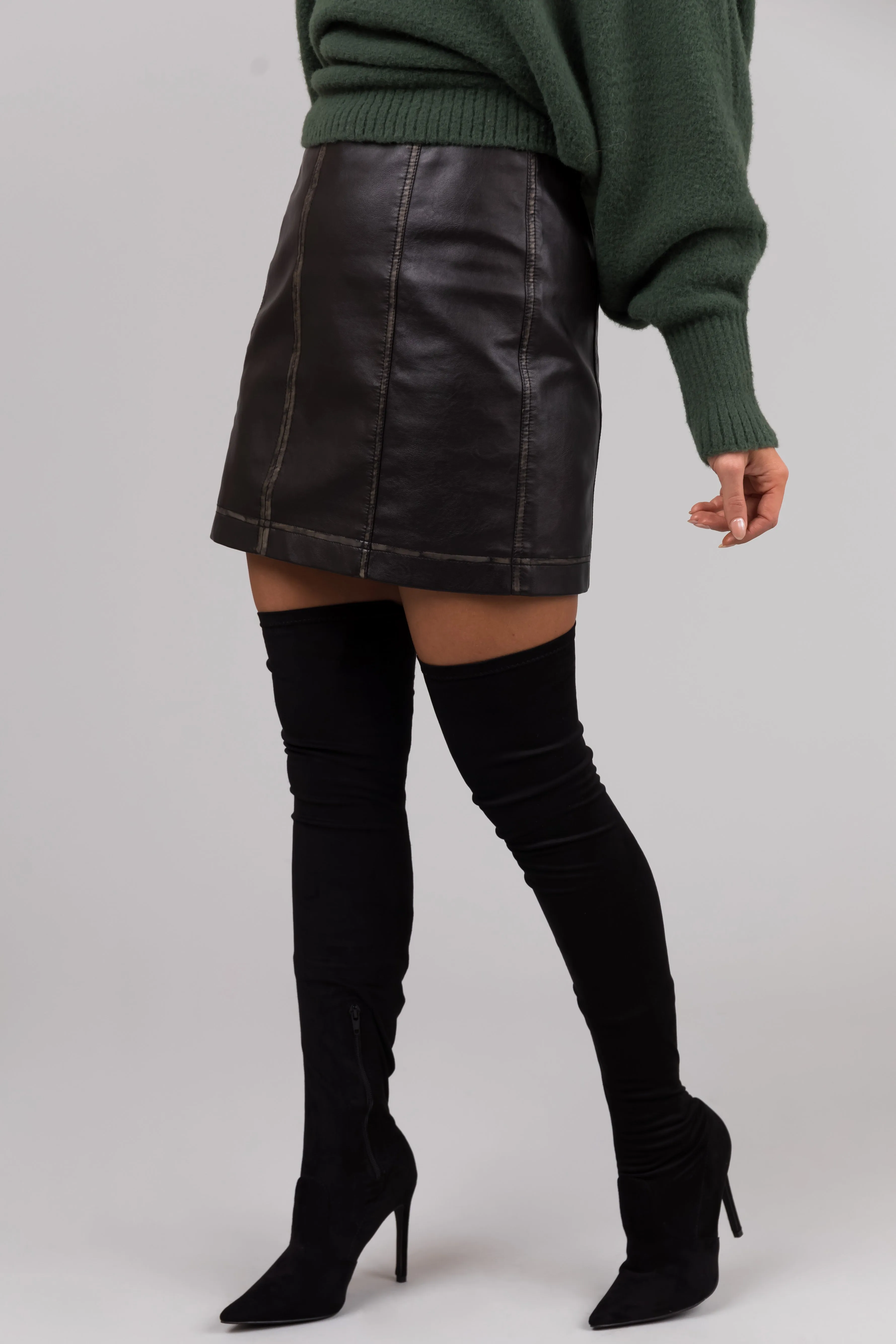 She+Sky Washed Black Faux Leather Mini Skirt sold by Lime Lush product image thumbnail 4
