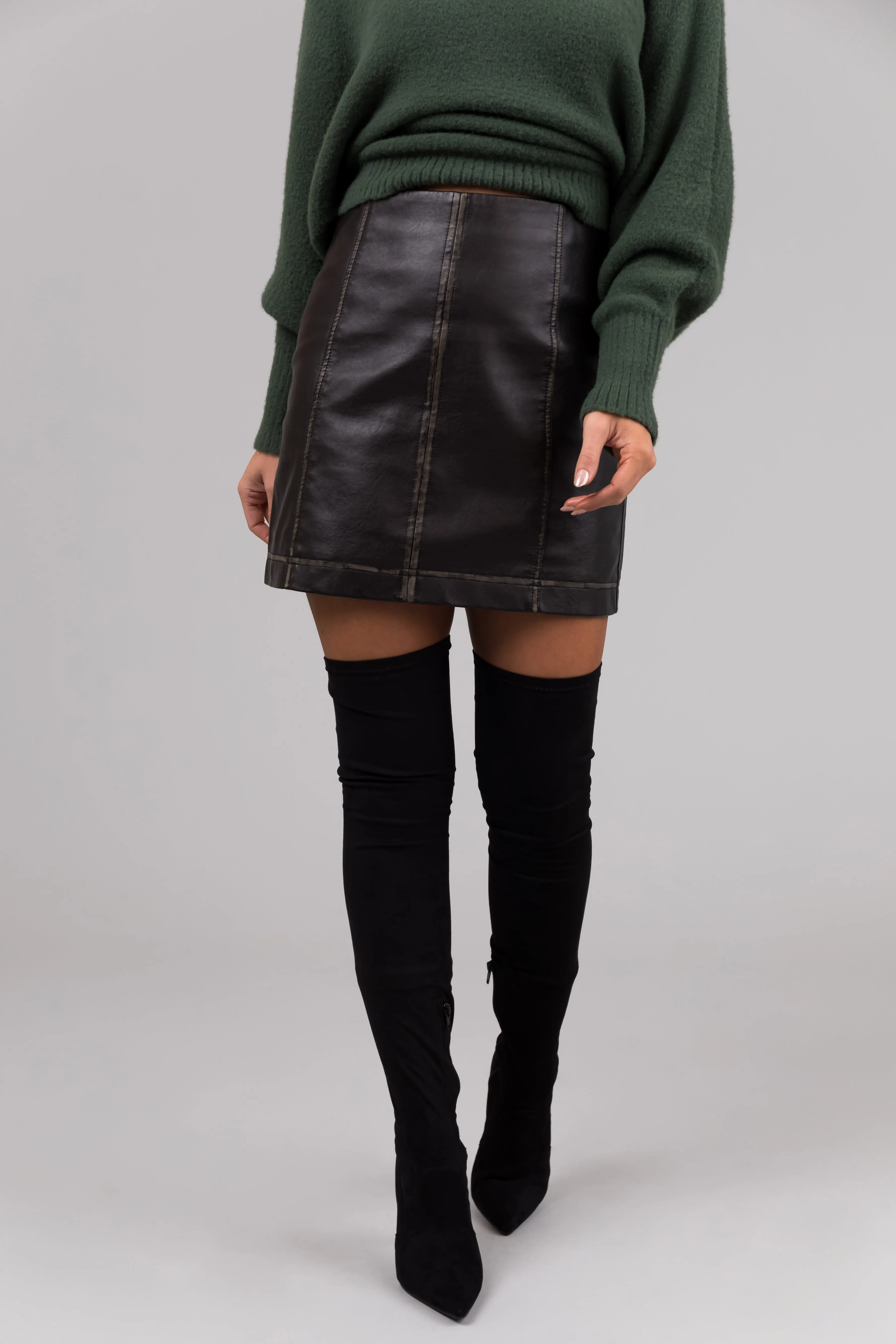 She+Sky Washed Black Faux Leather Mini Skirt sold by Lime Lush product image thumbnail 3