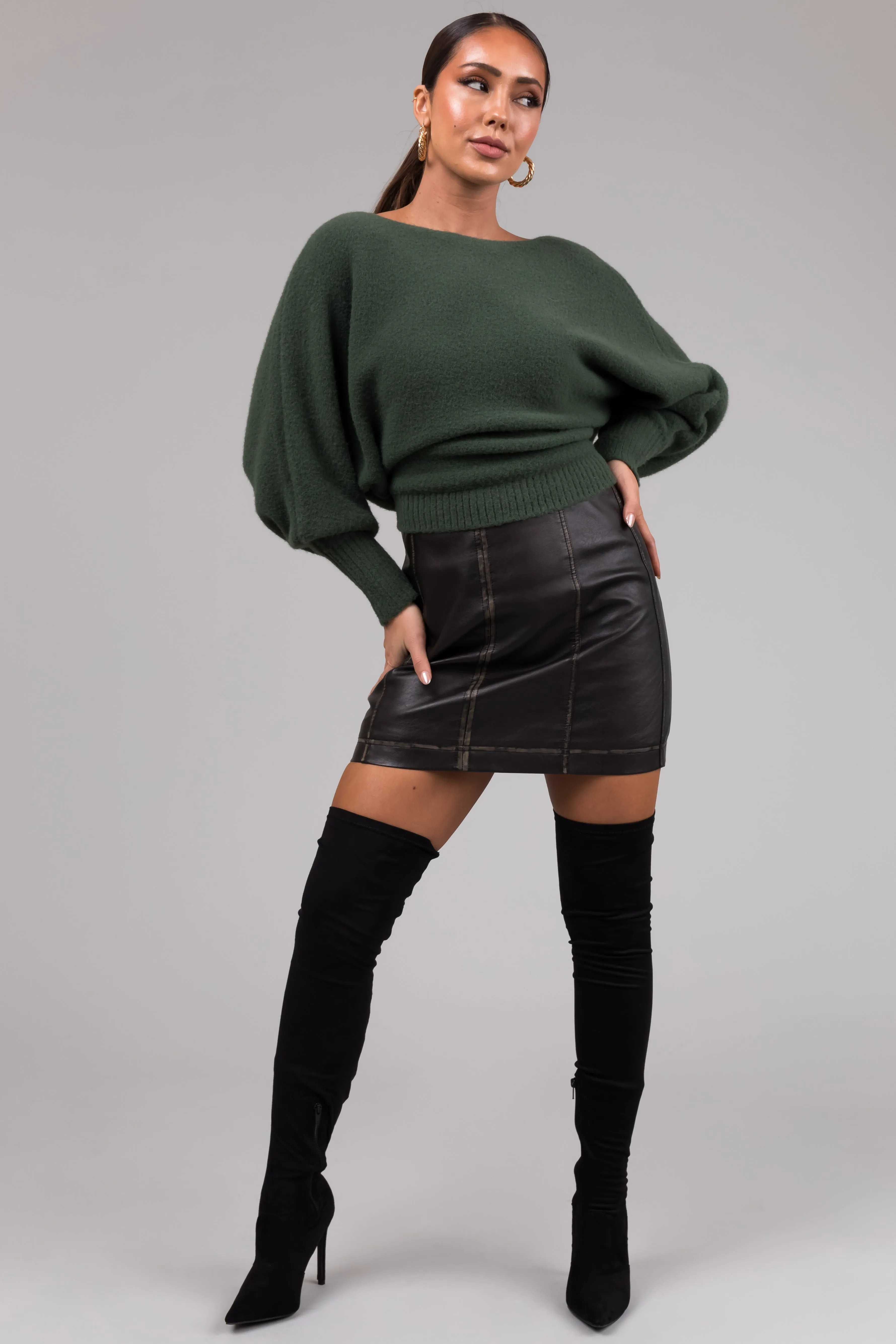 She+Sky Washed Black Faux Leather Mini Skirt sold by Lime Lush
