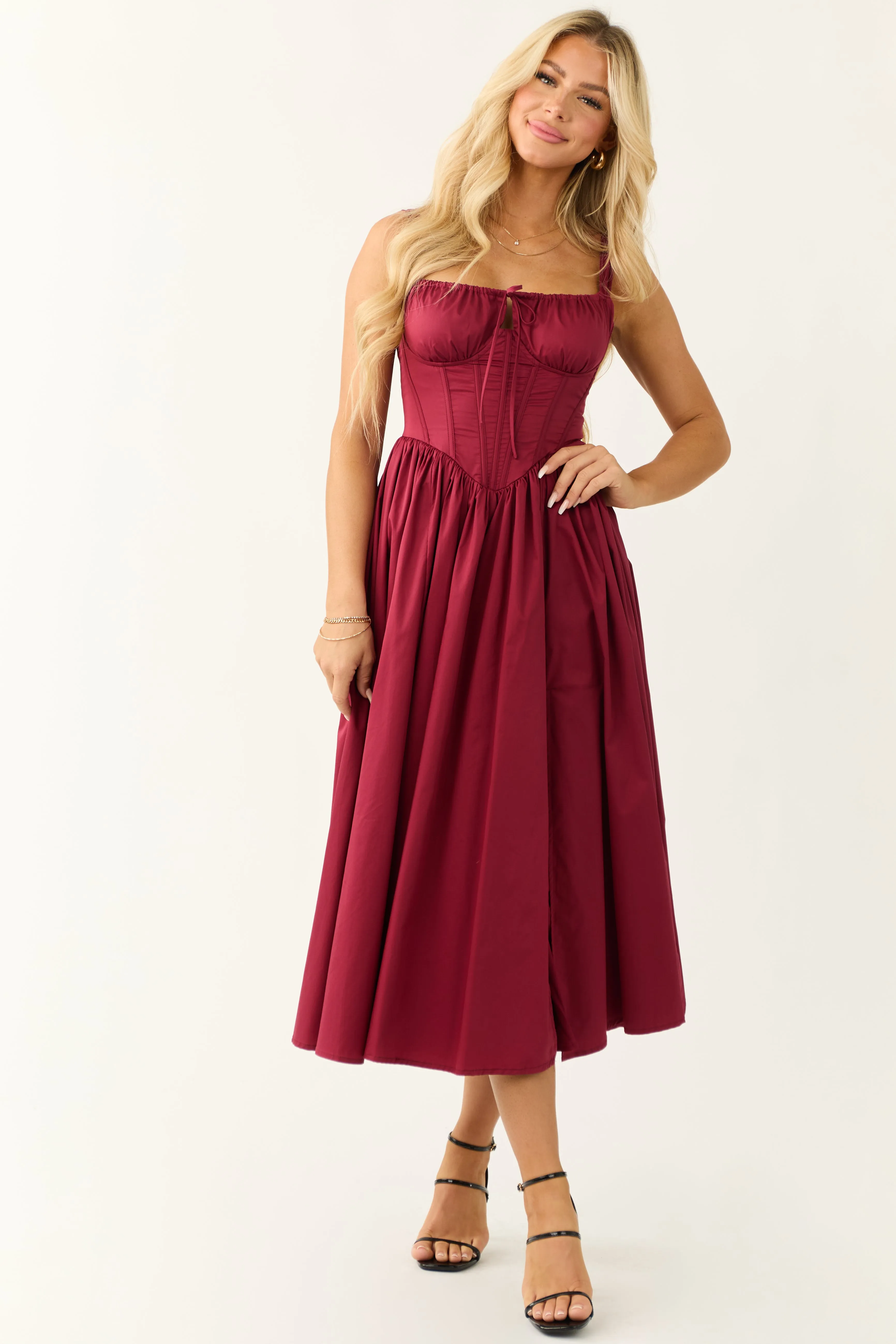 Wine Corset Sleeveless Front Slit Midi Dress sold by Lime Lush product image thumbnail 2