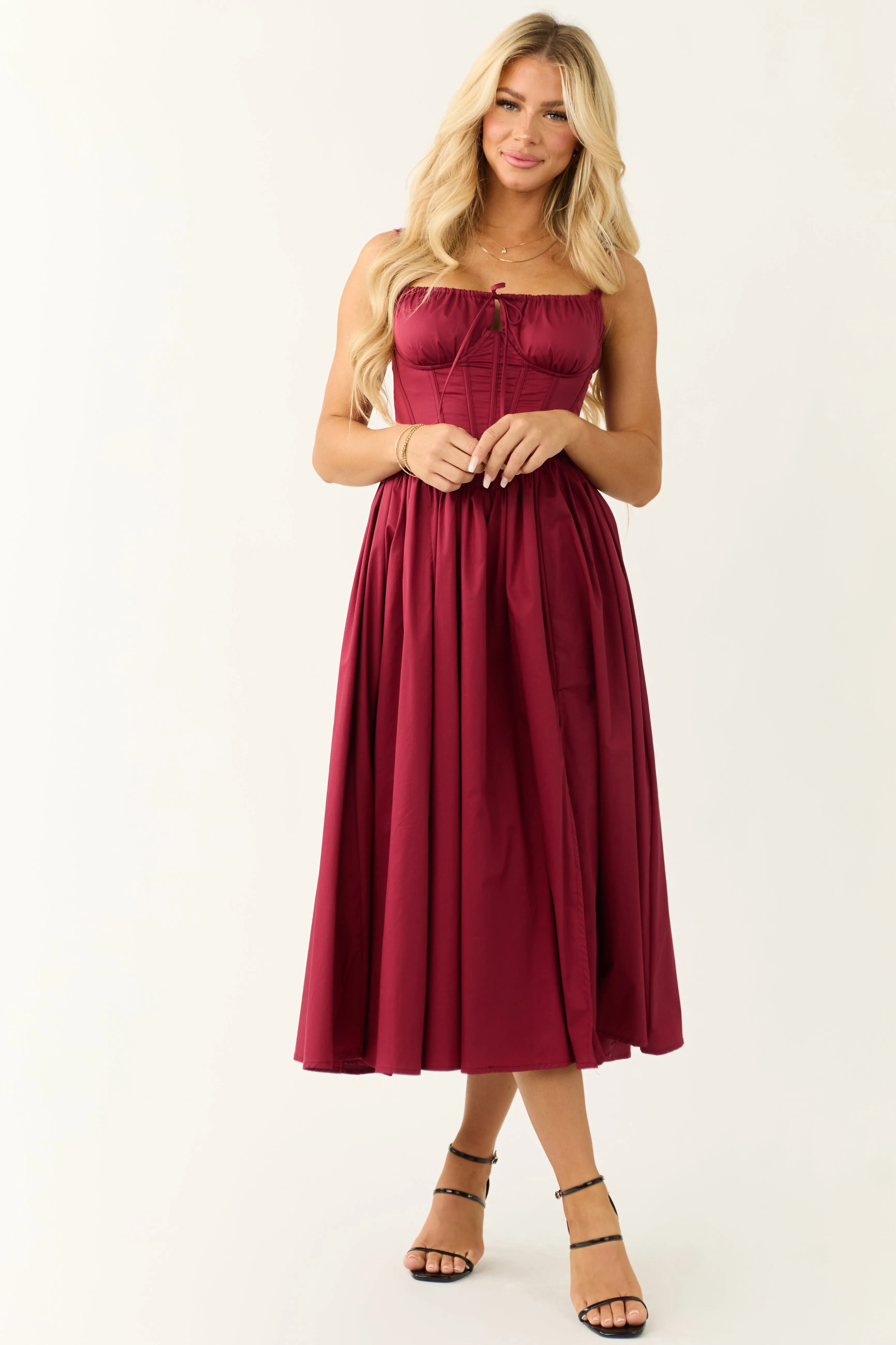 Wine Corset Sleeveless Front Slit Midi Dress sold by Lime Lush