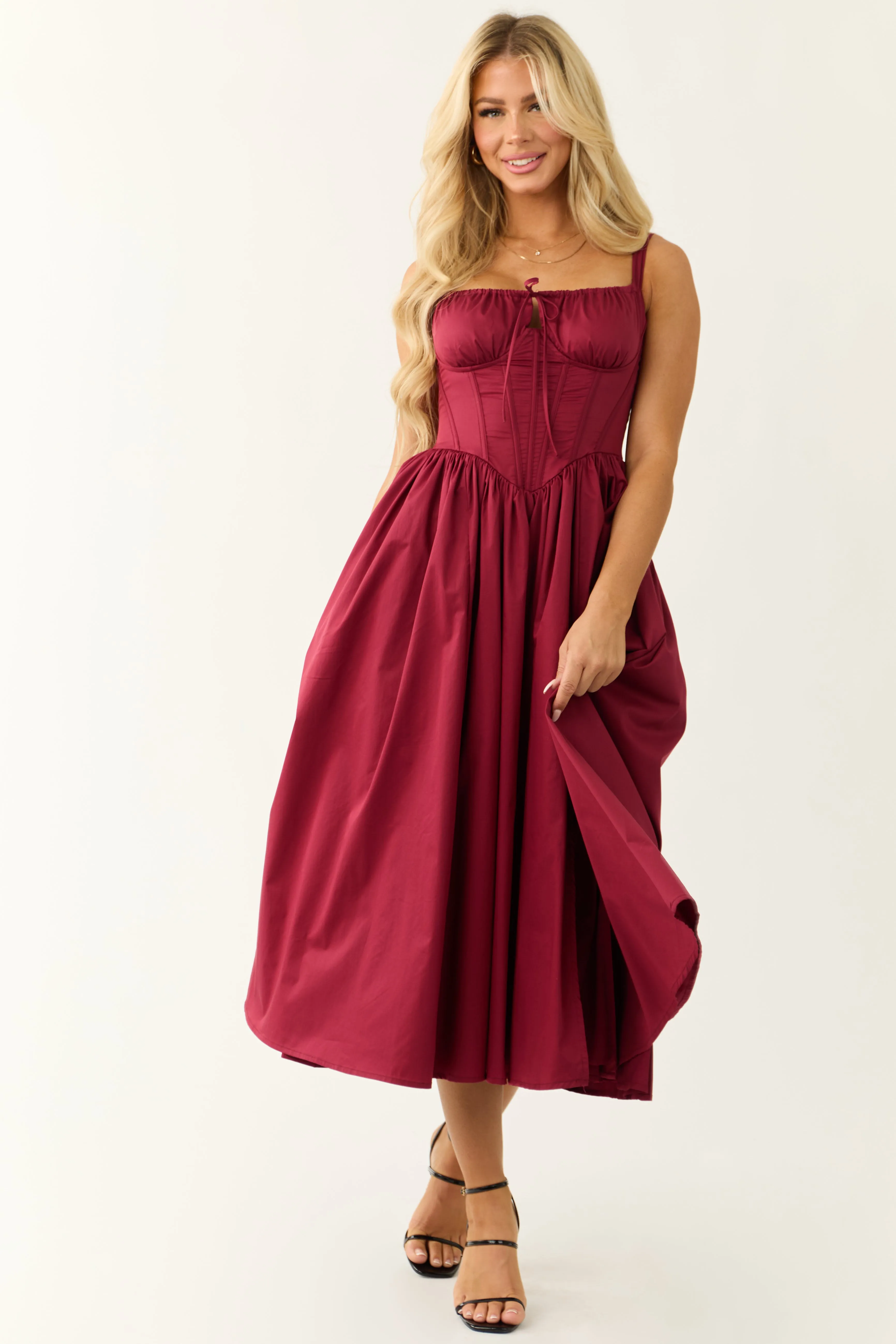 Wine Corset Sleeveless Front Slit Midi Dress sold by Lime Lush product image thumbnail 3