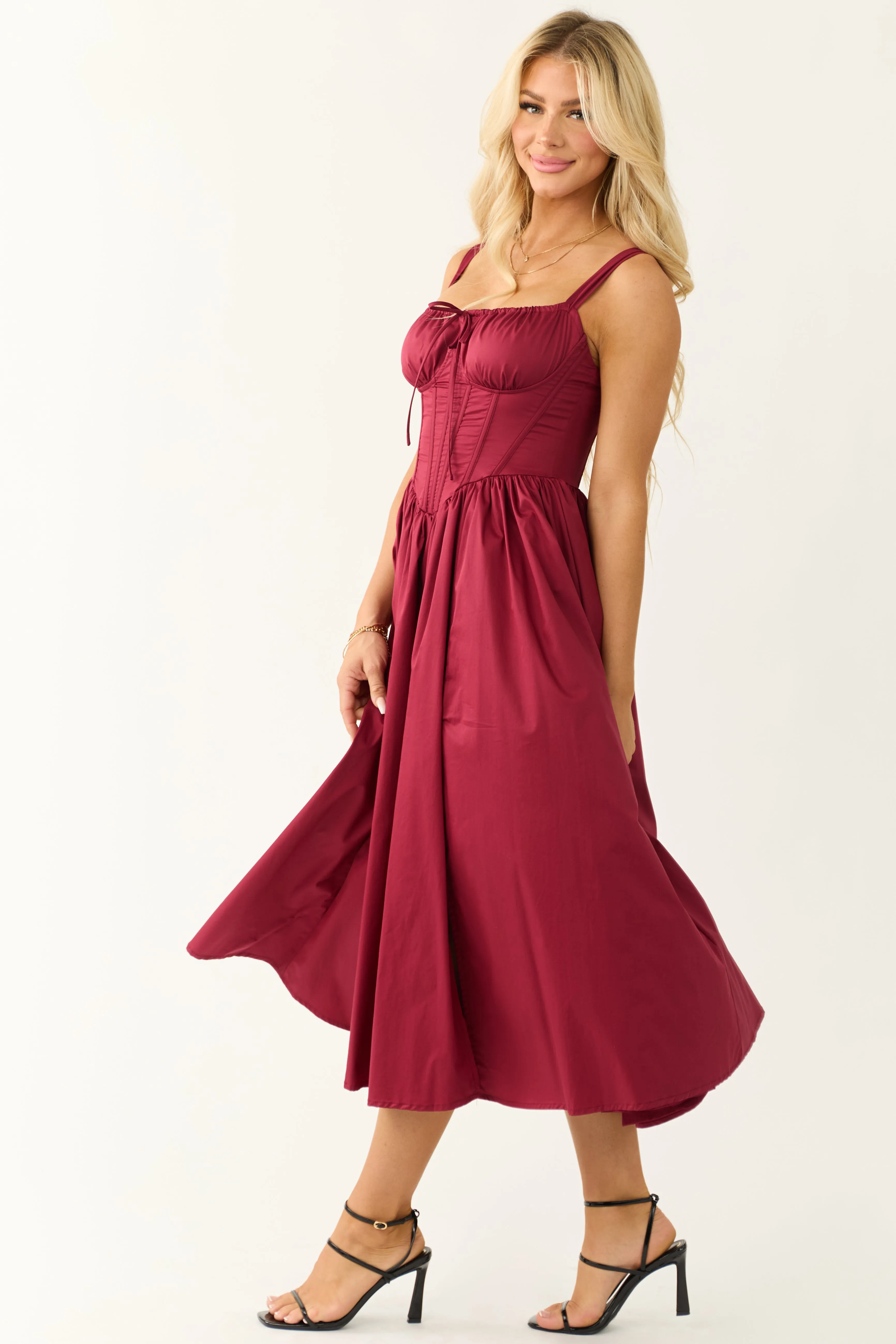 Wine Corset Sleeveless Front Slit Midi Dress sold by Lime Lush product image thumbnail 5