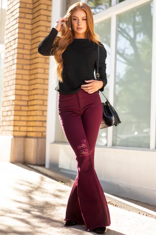 Denim Zone Hazel Wine High Rise Flare Jeans sold by Lime Lush