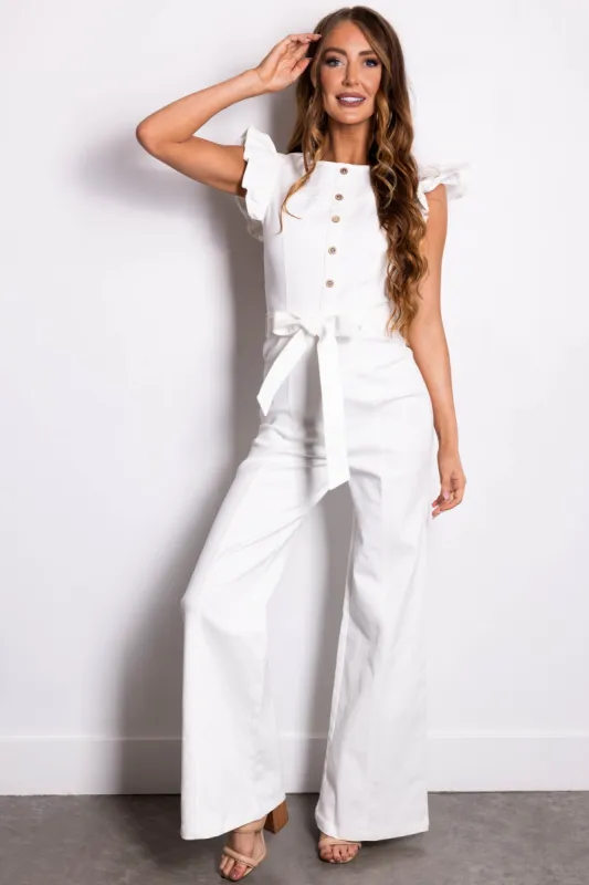 Flying Tomato Off White Short Sleeve Jumpsuit sold by Lime Lush