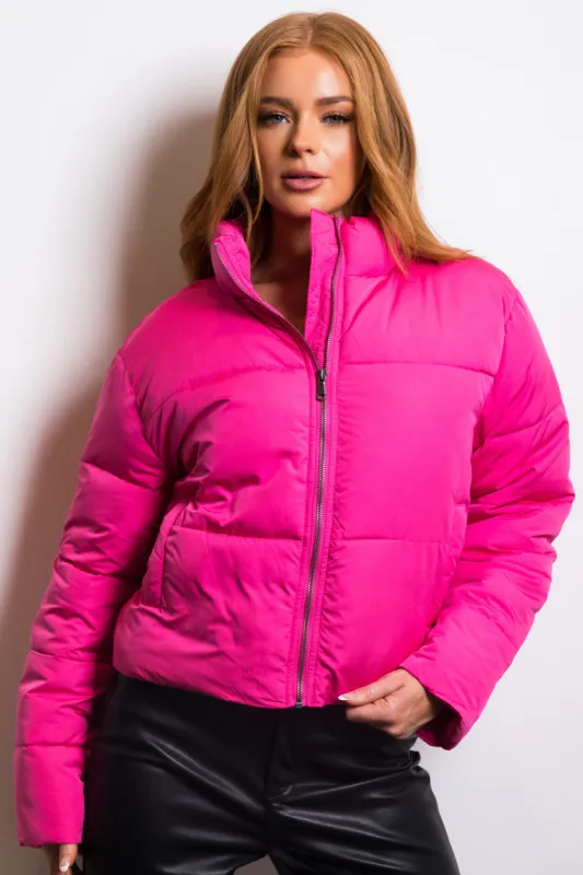 Magenta Zip Up Quilted Puffer Jacket sold by Lime Lush